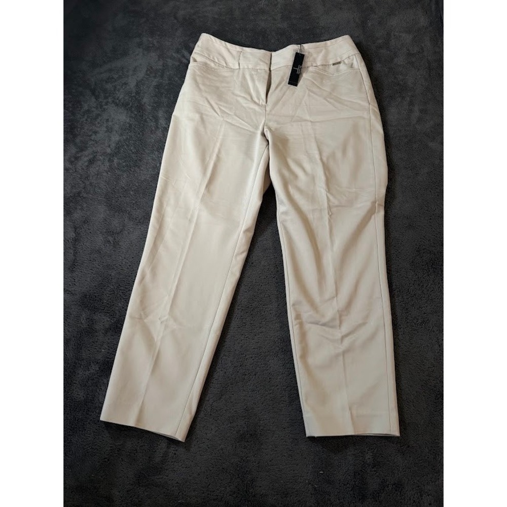 Tahari Womens Beige Straight Leg Dress Pants Cotton Blend Stretch Work 34X27